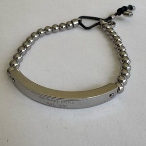 Michael Kors Silver Beaded Logo Bar Bracelet